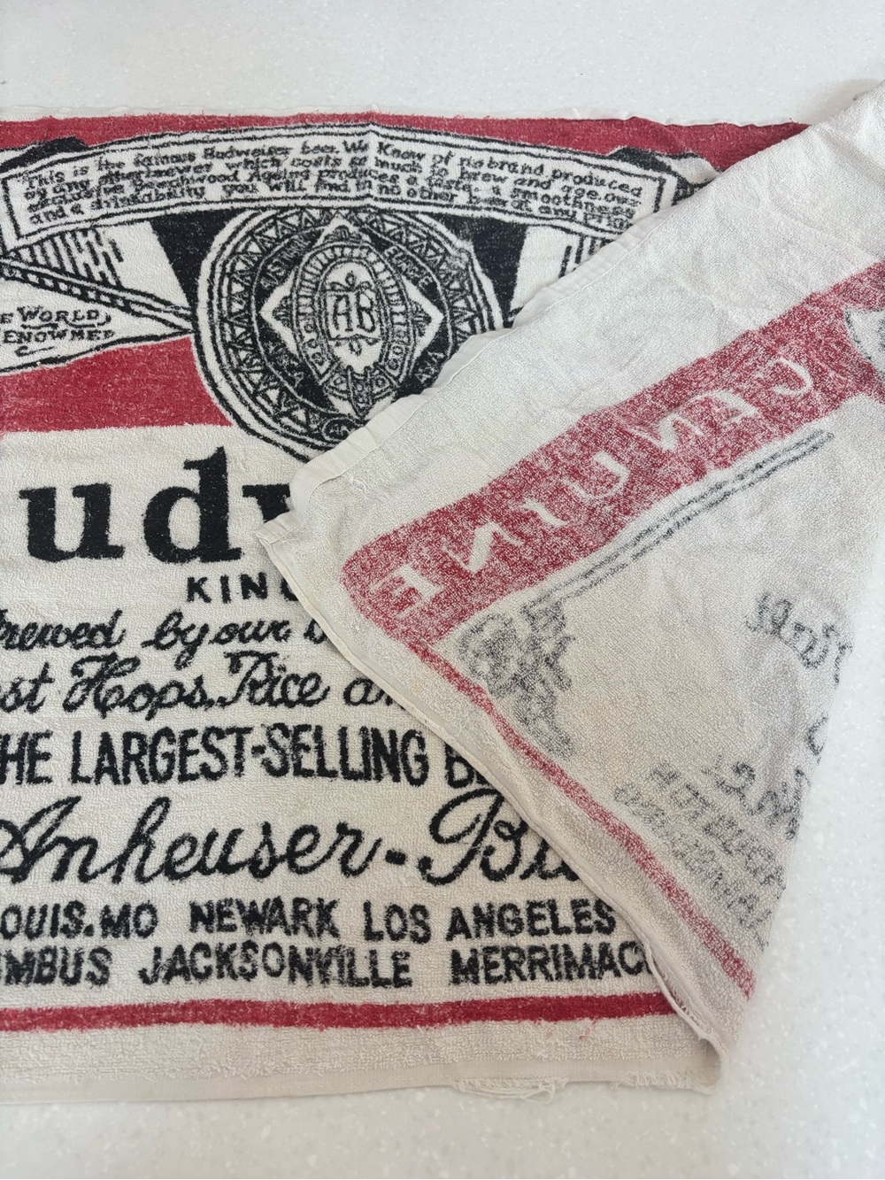 Vintage 70s-80s Budweiser beer Red, Black Logo beach Towel bar lounge drink sun - Picture 4 of 8